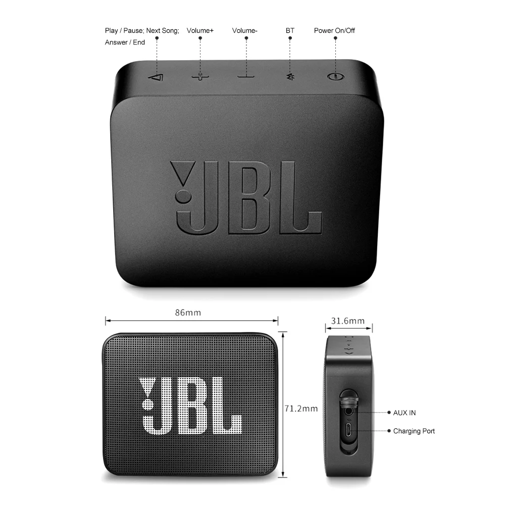 JBL GO 2 Беспроводная Bluetooth-Колонка Mini IPX7 водонепроницаемая внешняя звуковая