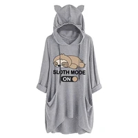 new cute womens cat ear sweater sweater hooded sweater womens casual sloth mode on cute cartoon print pullover