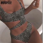 2020 сексуальный женский слитный купальник, женский купальник, бандаж, леопардовый Вырез, бразильский Монокини, купальный костюм для женщин