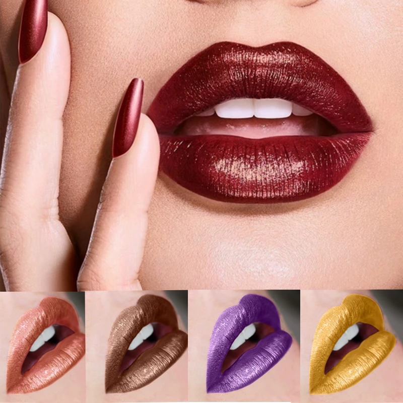 12 цветов блестящая металлическая губная помада жидкая Длительное Действие