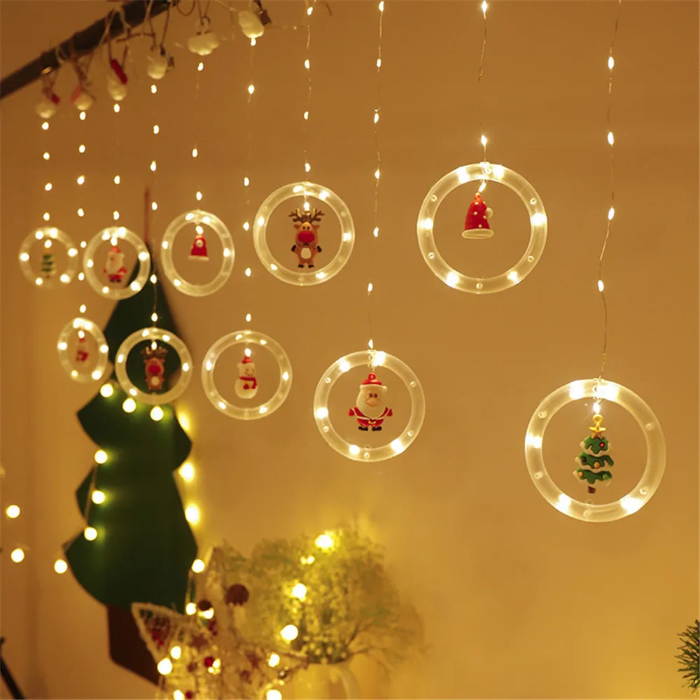 

3M 125 LED Christmas Curtain String Lights Santa Claus Snowman Elk Christmas Tree Hat Icicle Lights Luminous Christmas Pendant