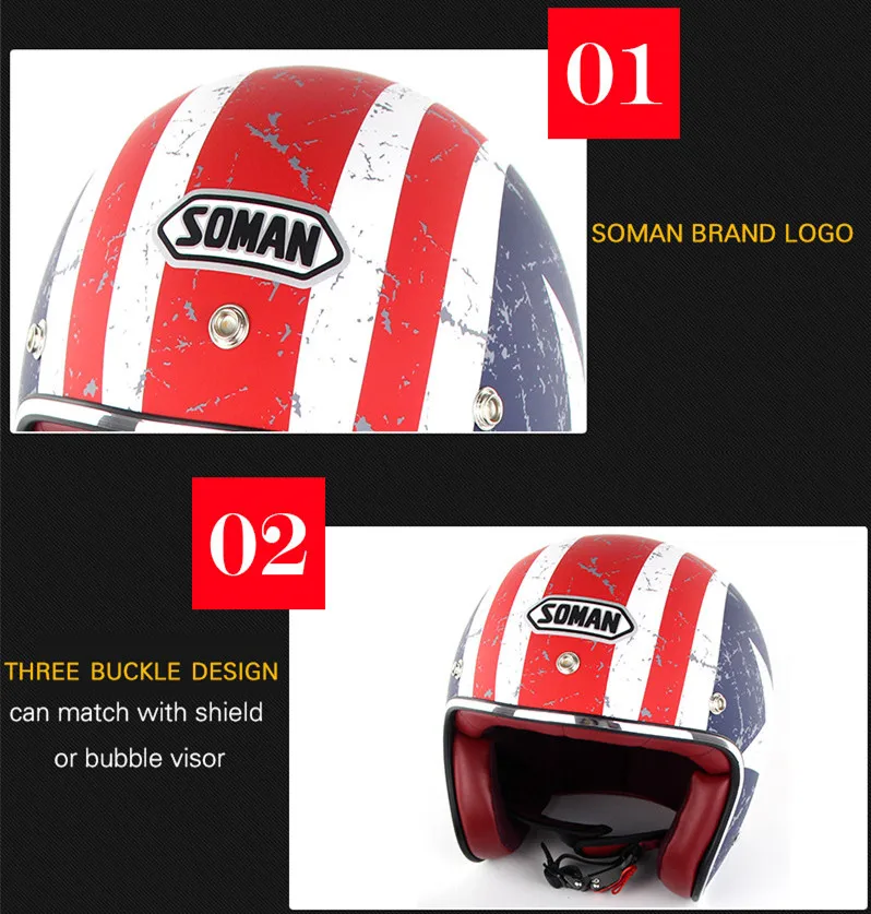 Шлем мотоциклетный с открытым лицом для мужчин винтажный черный шлем в стиле