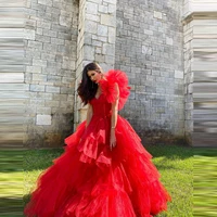 shiny fashion fluffy red tulle party dresses customized ball gown prom gowns sweetheart tiered vestidos evening dress