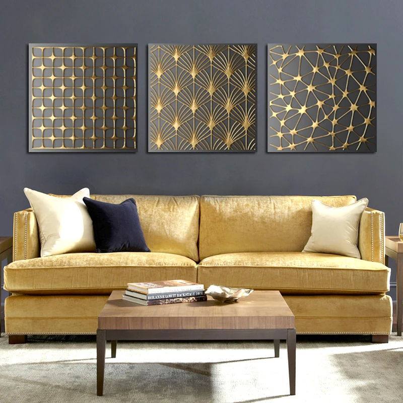 Скандинавский современный стиль импрессионист черно белое золото фольга в