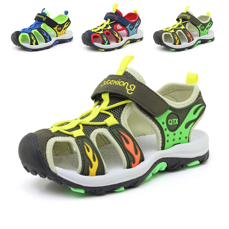 Сандалии Детские с закрытым носком дышащие кожаные босоножки для мальчиков