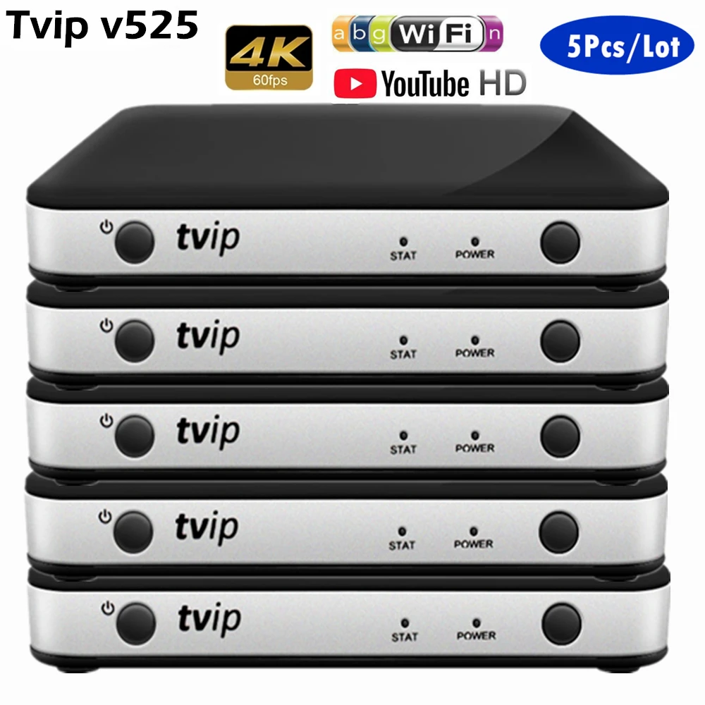 5 шт./лот Linux tv box ТВ IP 525 4K 2 4G/5G WiFi Quad Core Смарт TVIP коробка v.525 H2.65 Декодер каналов