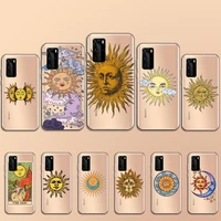 sun and moon face art pattern phone case transparent for huawei p 40 20 30 10 mate pro lite plus shell cover funda