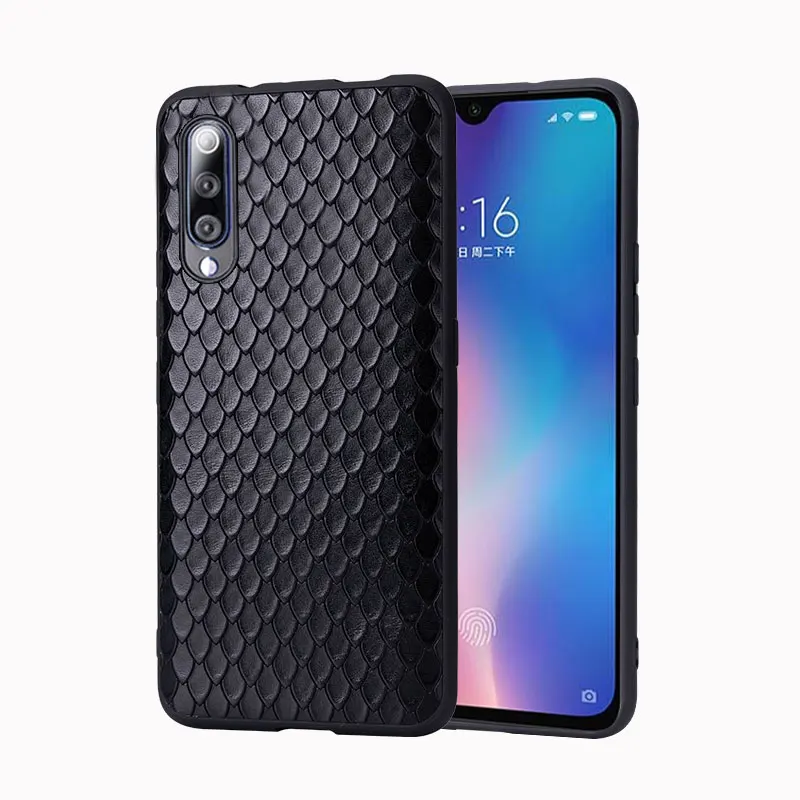 Cowhide Phone Case For Xiaomi 8 9 se 9T A1 A2 A3 lite Poco F1 Redmi Note 5 6 6a 7 7a Pro Fish scale texture Cover | Мобильные