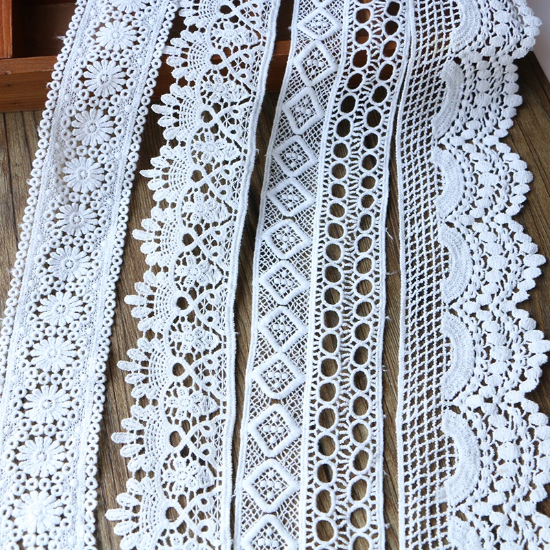 Новый хлопок вышитый белый бежевый цветок кружевной ткани широкий для шитья DIY