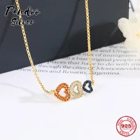high quality s925 sterling silver original jewelryyellow silver triple heart adjustable necklace for women party gift ac5457my
