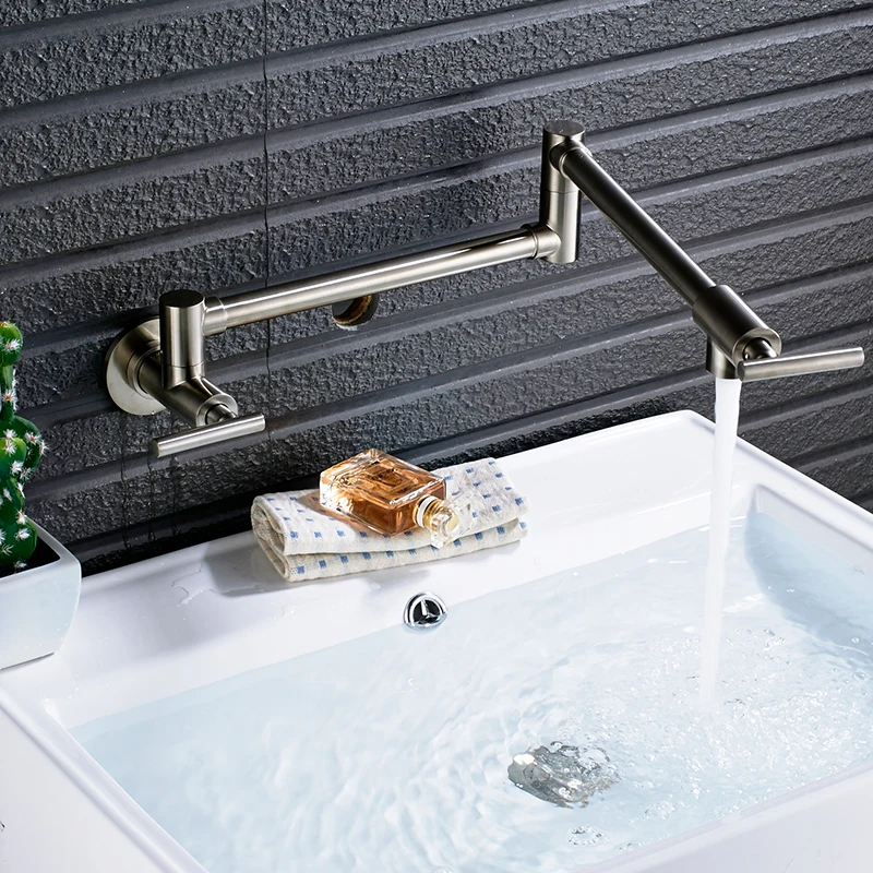 

Chrome Nickel Black Brass Pot Filler Tap Wall Mounted Kitchen Faucet Single Cold Single Hole Tap Rotate Folding Spout