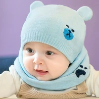 0 6 months children beanie caps snood 2 pieces set boys girls hat warm autumn winter baby cap bear ears protection lovely cute