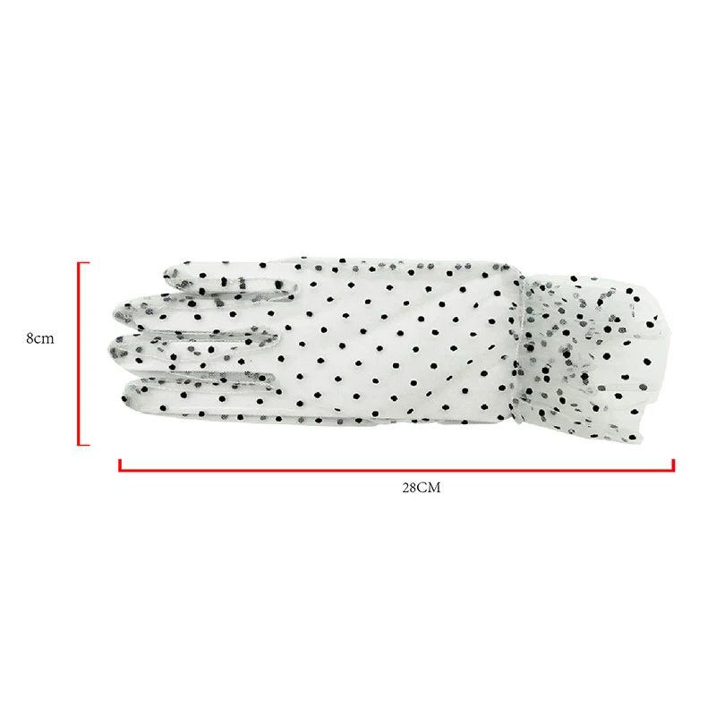 

New 1 Pair Grace Autumn Summer Women Short Tulle Gloves Stretchy Lace Spots Lotus Leaf Sheers Flexible Accessories Full Finger