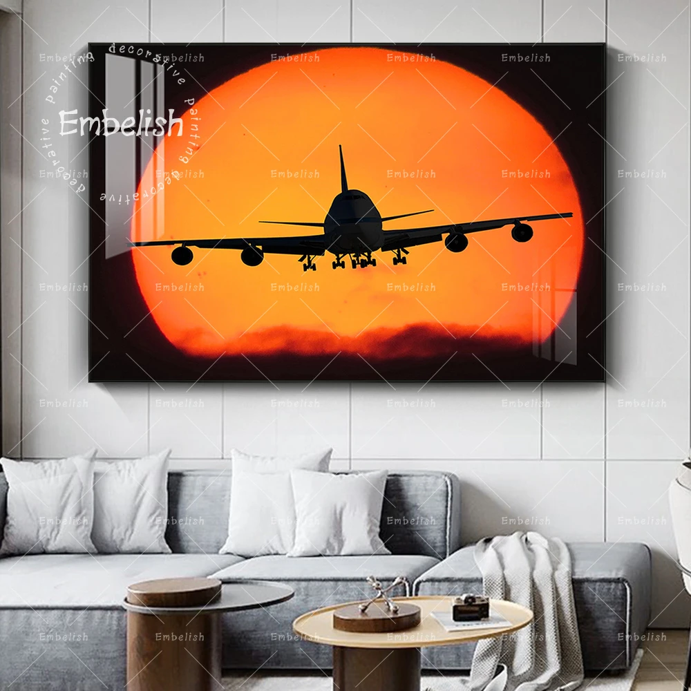 

1 Pieces Sunset Airplane Flying Landscape Wall Art Pictures For Living Room Modern Home Decor Posters HD Spray Canvas Paintings