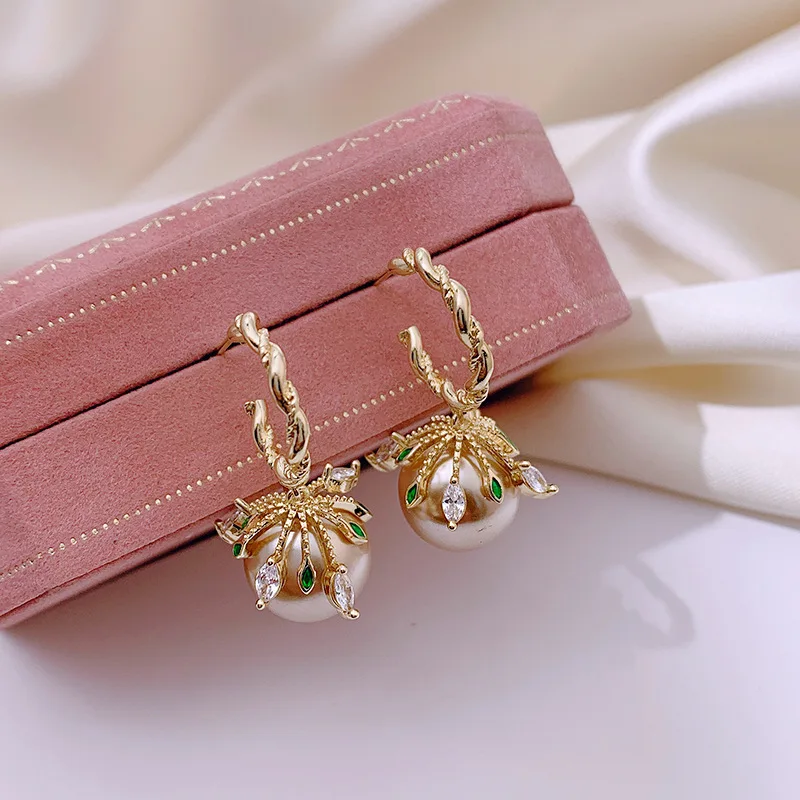 Очаровательные женские висячие серьги с жемчугом шампанского милые циркониевые