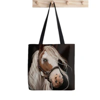 2021 shopper soul seeker horse art printed tote bag women harajuku shopper handbag girl shoulder shopping bag lady canvas bag