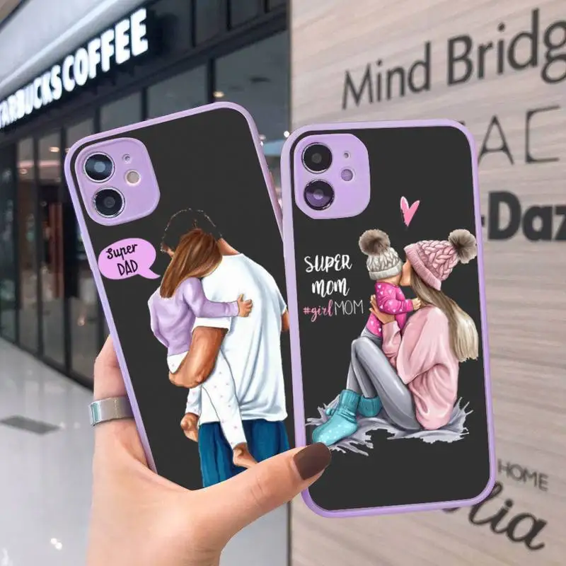 

Family Mom Dad Baby Coque For Fundas Phone Case Matte Transparent for iPhone 7 8 11 12 s mini pro X XS XR MAX Plus cover funda