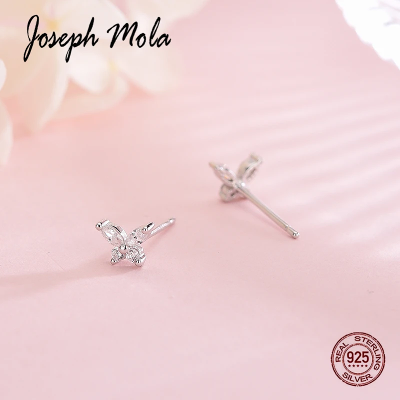 Joseph Mola 925 Sterling Silver Cute Small Butterfly Cubic Zirconia Stud Earrings For Women korean Style Fashion jewelry | Украшения и