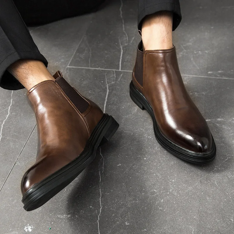 

Winter Chelsea Boots Men Leather Shoes Men Ankle Boots Vogue Brand Autumn Winter Male Footwear Chic Fad5