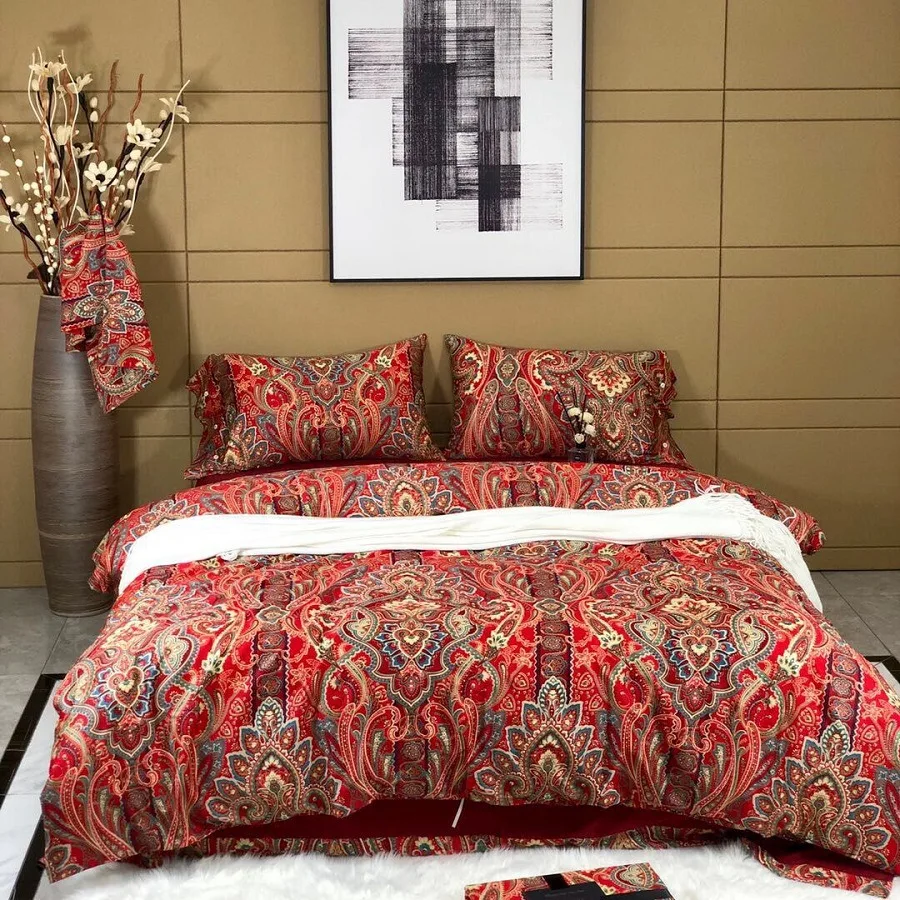 

Комплект постельного белья CHAUSUB из сатина и египетского хлопка, роскошный комплект из 4 предметов, пододеяльник, наволочка, Королевский разм...