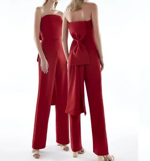 Женский вечерний комбинезон без рукавов красный Свободный в полную длину с