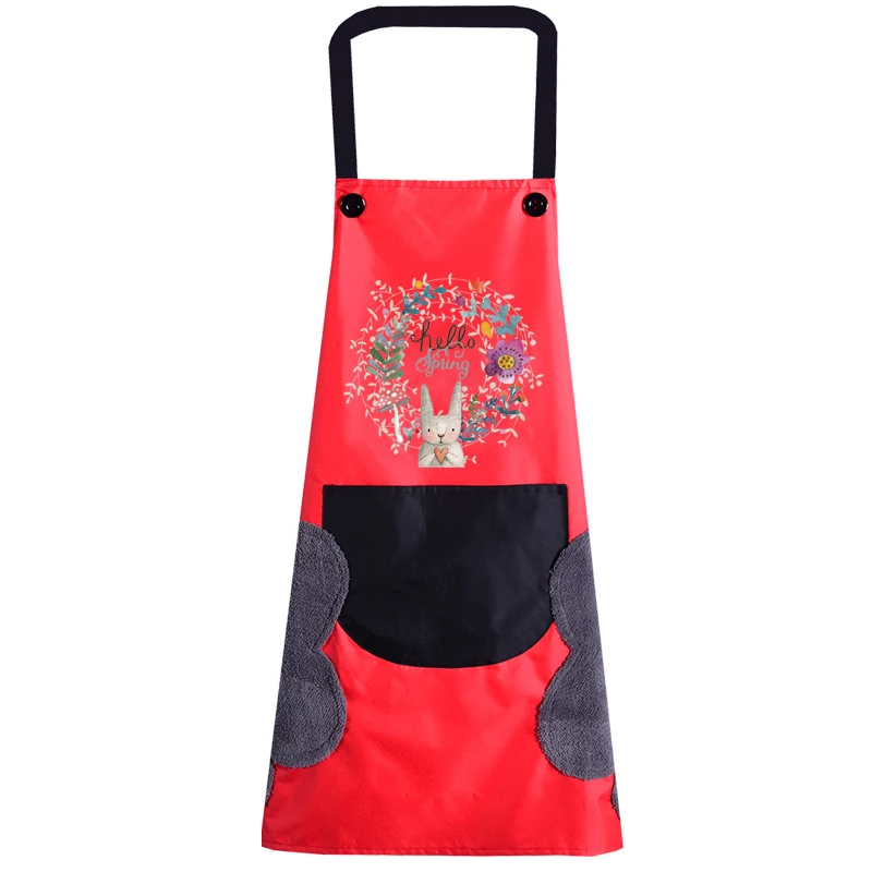 

New Fashion Apron For Women Cartoon Rabbit Pattern Apron With Pocket Chef Cooking Waterproof Wipeable Kitchen Accessories