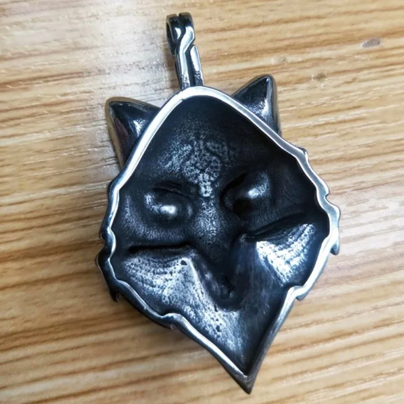 Мужское ожерелье из нержавеющей стали с подвеской в виде головы волка красными