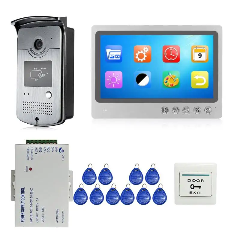 9 &quotцветной экран видео домофон запись домашняя система безопасности + RFID
