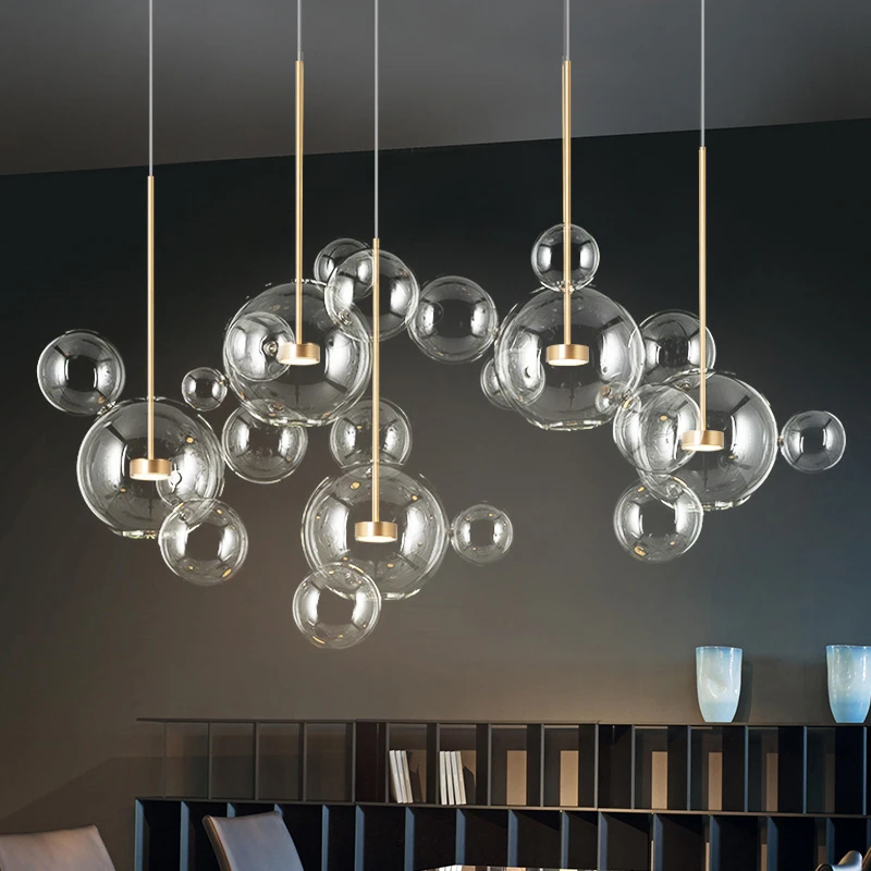 Modern Creative Transparent Glass Ball Bubble LED Chandelier Nordic Living Room Kitchen Lighting Fixture Dining | Лампы и освещение