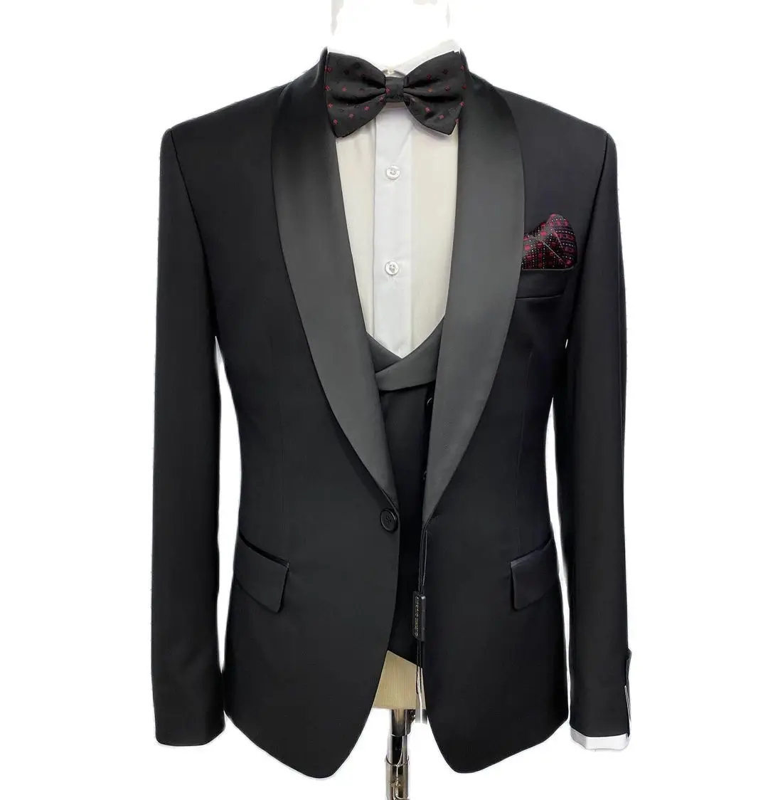 

(Пиджак + брюки + жилет) 2021 черный мужской костюм по индивидуальному заказу 3 предмета для шафера Свадебная вечеринка для мужчин 2021 облегающи...