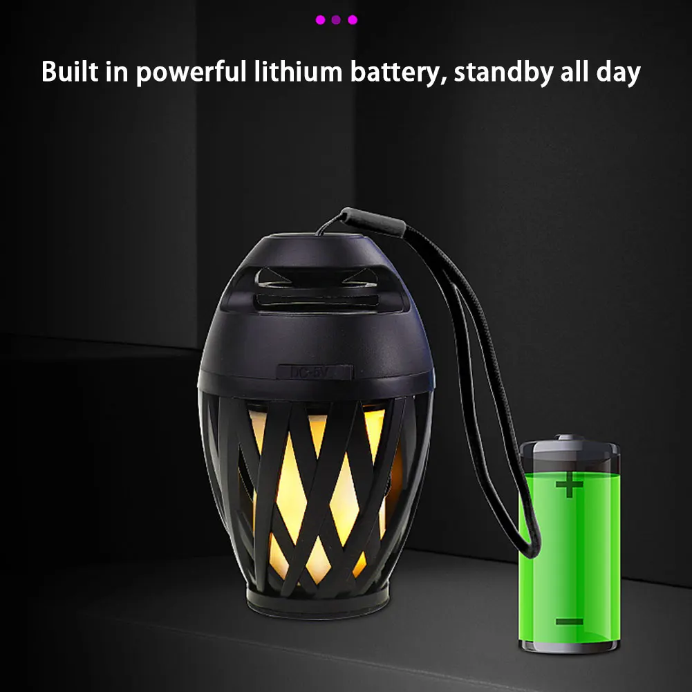 

HiFi Stereo Camping Mini Atmosphere Wireless Portable Speaker Night Light LED Flame Indoor Outdoor Waterproof Flickers