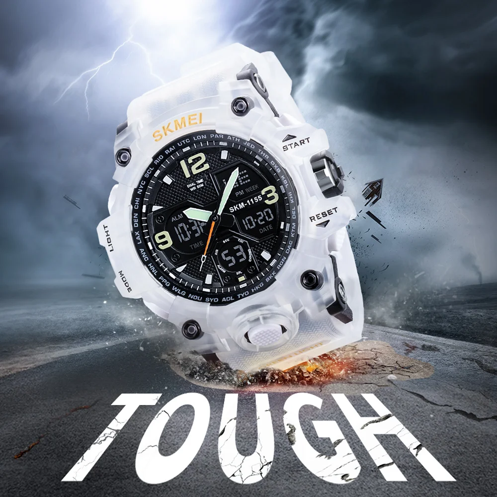 

Часы наручные SKMEI мужские с двойным дисплеем, Спортивные кварцевые с секундомером, с автоматической датой и будильником, цветные светящиеся