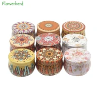 tin cans ethnic style aromatherapy candle cans round flower tea candies metal packaging tin boxes kitchen storage container