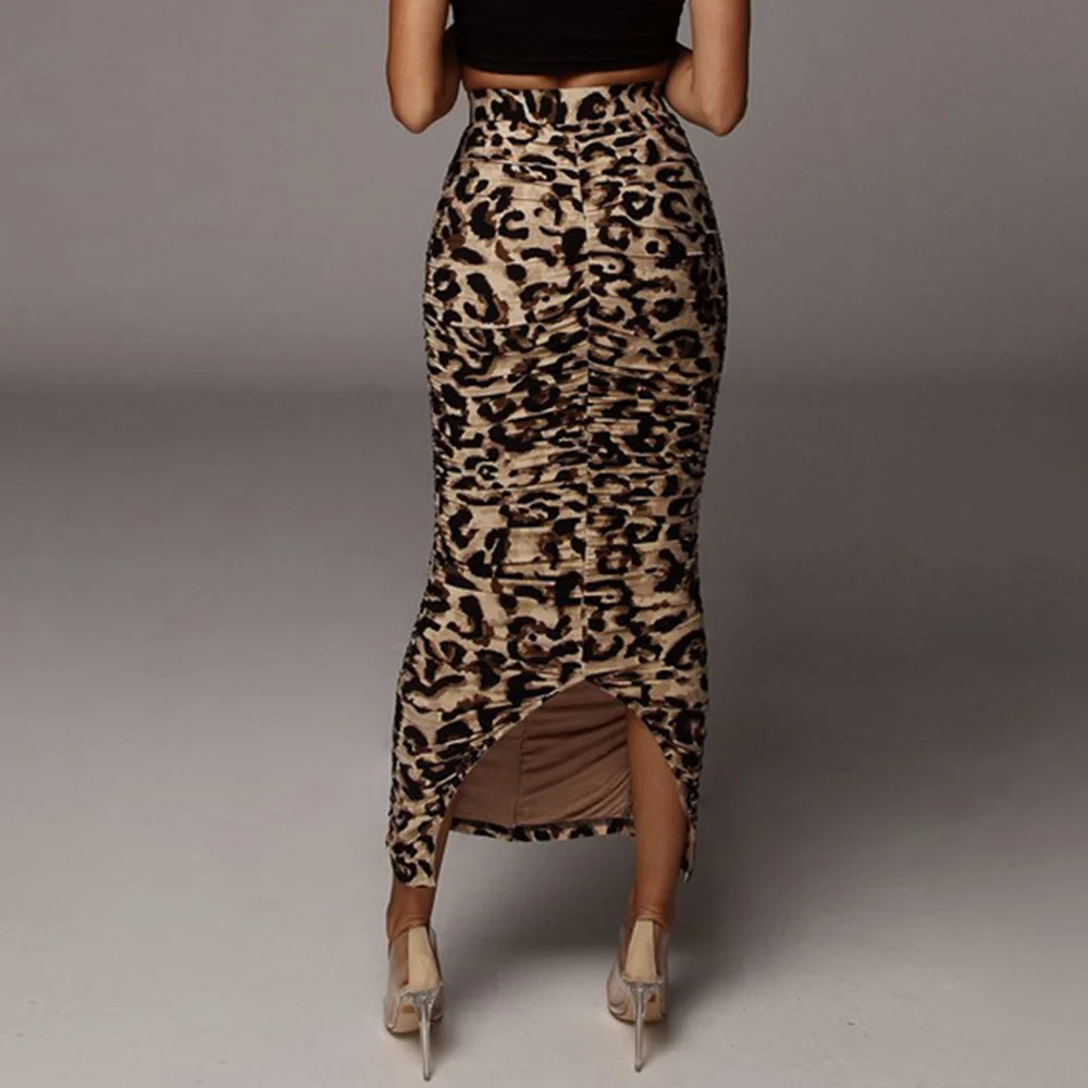 

Long Pencil Dress Women Sexy Leopard Print Snakeskin Night Club Party Ruched Tight Bodycon High Waisted Women Full Length Skirt