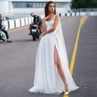 Свадебное платье Thinyfull в стиле бохо для принцессы, пляжное платье невесты с разрезом по бокам и бусинами, с завязкой сзади