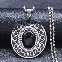 stainless steel black natural stone long necklace womenmen silver color charm necklace jewelry collares de acero inoxida n3610s