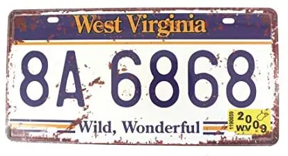 

Bernice ERLOOD WEST Virginia 8A 6868 Retro Vintage Auto License Plate Tin Sign Embossed Tag Size 6 X 12