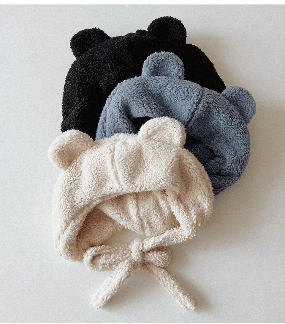 crianças menina menino inverno capacete chapéu com earflaps orelhas de lã crianças criança bonito quente tampas de pele do bebê acessórios pom pom urso chapéu