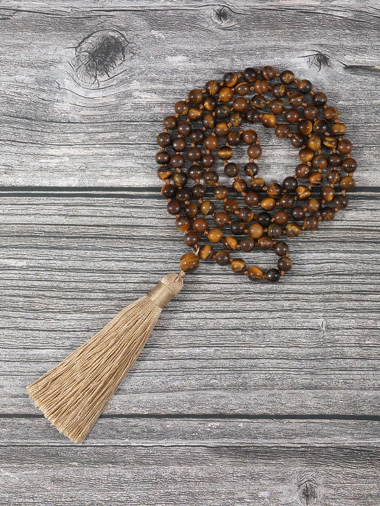 

YUOKIAA Natural Tiger Eye Japamala Meditation Necklaces108 Mala Beads Peaceful Heart Yoga Prayer Jewelry Drop Ship for Women Men