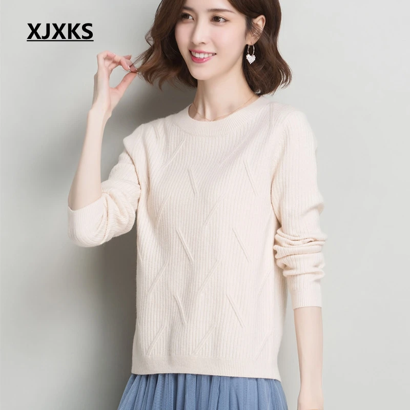 XJXKS Ropa Mujer Invierno Knitted Sweater Streetwear Ulzzang Young Ladies Tops Women Pullovers Jumper Solid Sweaters | Женская одежда