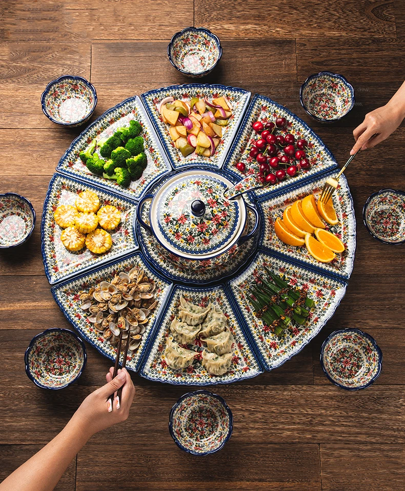 

Poland Series Ceramic Dinner Plate Set Brings Soup Pot Rice Soup Bowl Household 8 People Use Assorted Dishes Festival Party Bowl