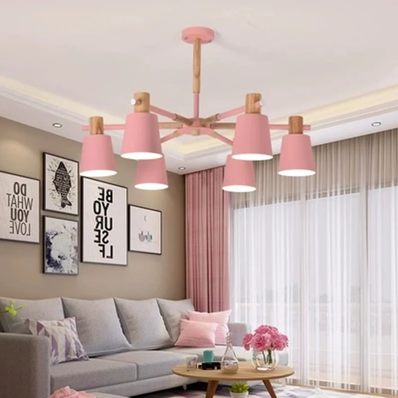 Скандинавская деревянная люстра E27 Потолочная светодиодсветодиодный лампа из