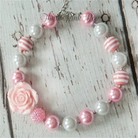 wholesale 5pcs lot new baby pink rose flower chunky beads necklace girls toddler bubblegum necklace kids jewelry wholesale
