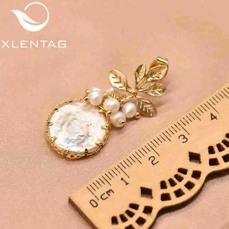 XlentAg Natural Fresh Water Baroque Pearl Drop Earrings Women Plant Leaves Dangle Earrings Luxury Handmade Fine Jewelry GE0308 - Цвет камня: style 1