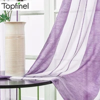 topfinel blue striped gradient voile sheer curtains drapes for bedroom kitchen living room home decorative tulle on windows