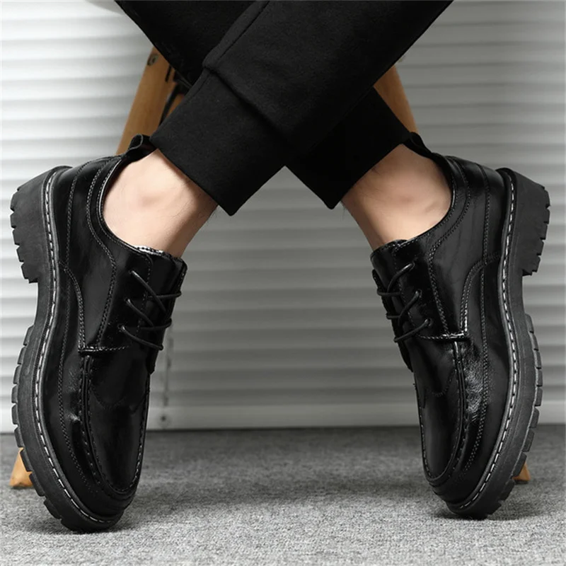 

2021 Spring and Autumn Men's Shoes Breathable Korean Small Leather Shoes Business Casual Shoes Increase Martin Boots Tide