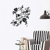 creative sugar skull rose wall sticker for living room bedroom home decor art vinyl mural decal revocable dw9788