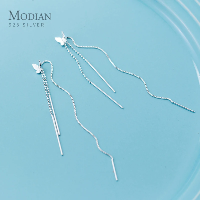 

Modian Exquisite Cute Butterfly Dangle Earring for Women 925 Sterling Silver Geometric Long Line Drop Earring Fine Jewelry Gift