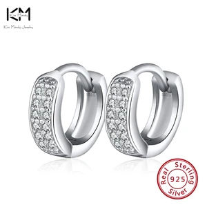 KISS MANDY Real 925 Sterling Silver Geometric Rhombus AAAA Zircon Round Hoop Earrings Women Wedding Charm Fashion Jewelry SE102