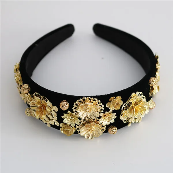 Headband Новая мода Золотой Подсолнух лист корона барокко Выпускной повязка для волос с жемчугом украшения для волос Свадебные тиара аксессуары подарок для женщин вечерние - Окраска металла: Headband